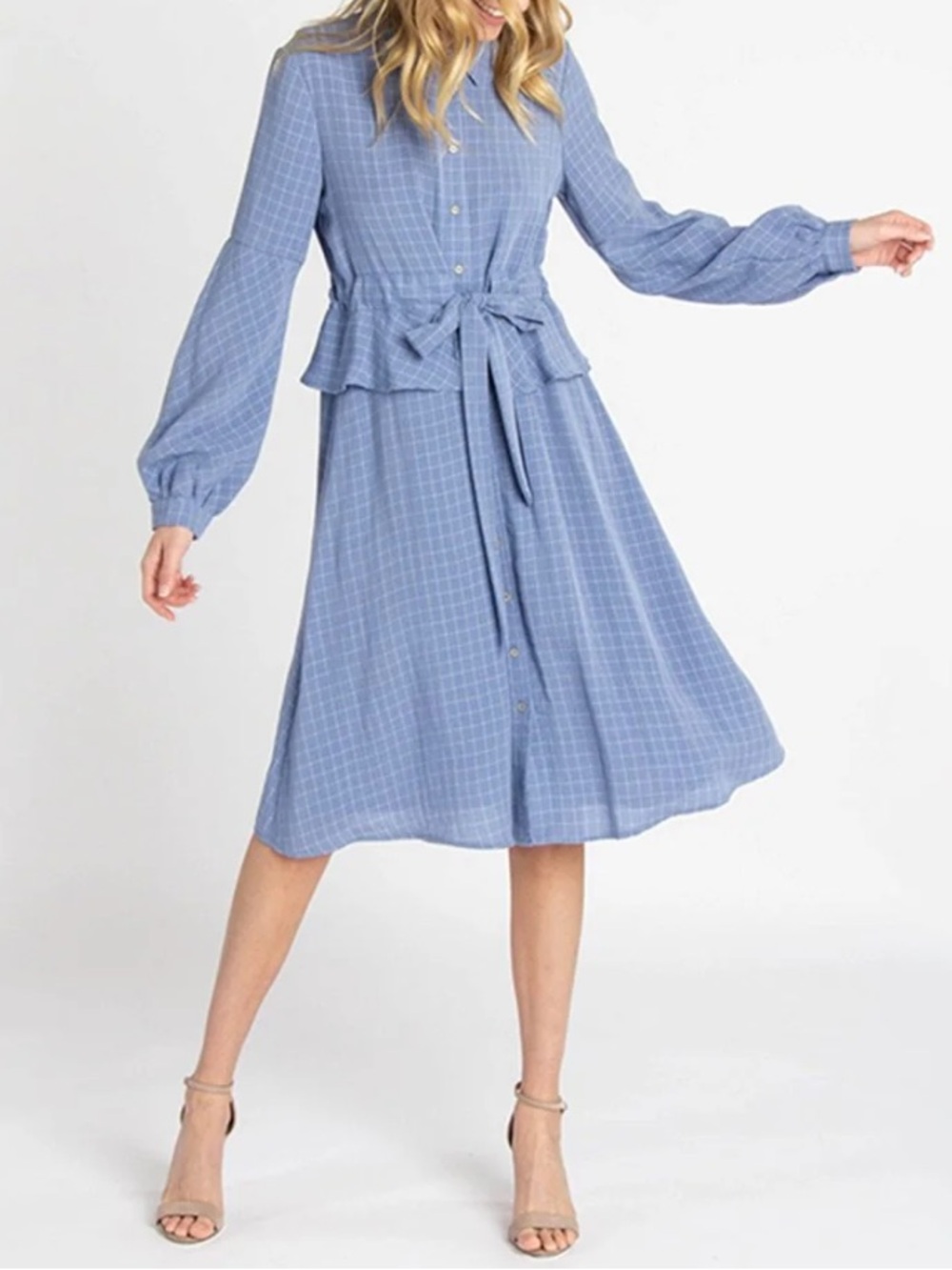 Orange Creek Grid Striped Fit & Flare Dress Blue Size M NWOT